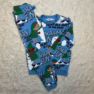 H&M Sweatshirt & Sweatpants 2 Pc Set Christmas Snowmen Elves Blue/White Size 4-6